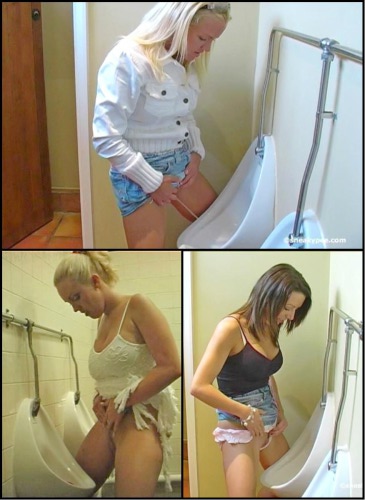 girls peeing in urinals