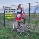 LinaMila – Brazen piss action in a dirndl! Foreign bike pissed on!